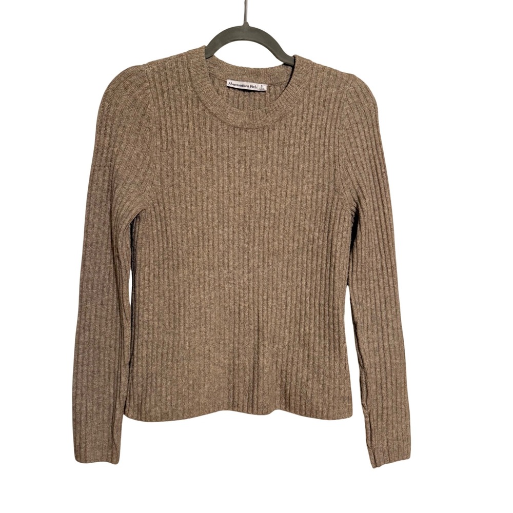 Abercrombie & Fitch Ribbed‎ Wool Blend Crewneck Sweater Taupe Brown Small